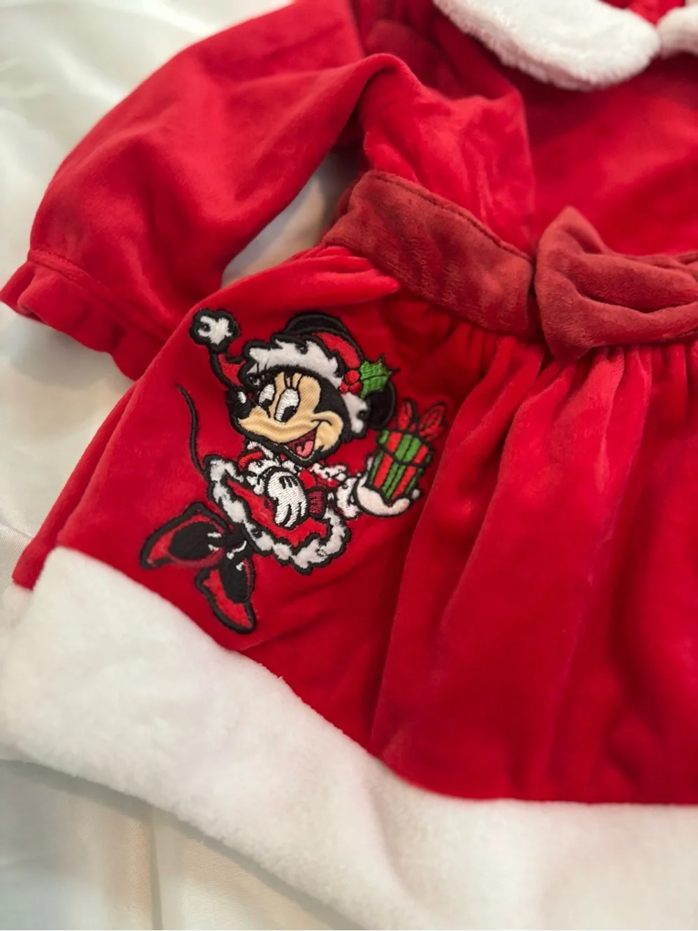 Disney Red Minnie Mouse Velvet Holiday Dress with Hat & Tights 0-3m